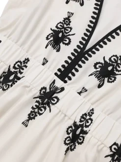 Online Retro Stage 1970s Deep V Boho Floral Dress White