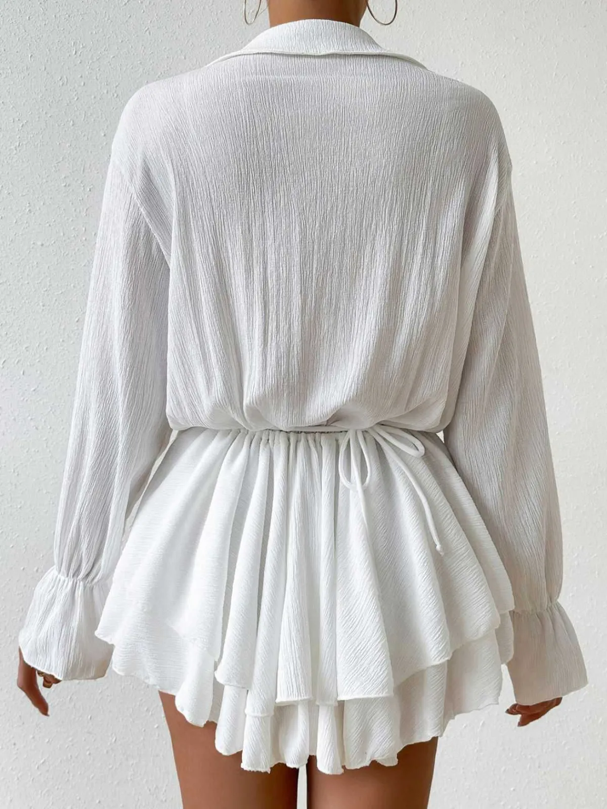 Clearance Retro Stage 1950s Deep V-Neck 3D Floral Skirt Cover Up White