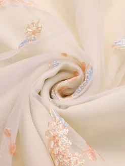 Clearance Retro Stage 1950s Deep V-Neck Embroidered Floral Dress White