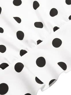 Sale Retro Stage 1950s Deep V-Neck Polka Dots Top White