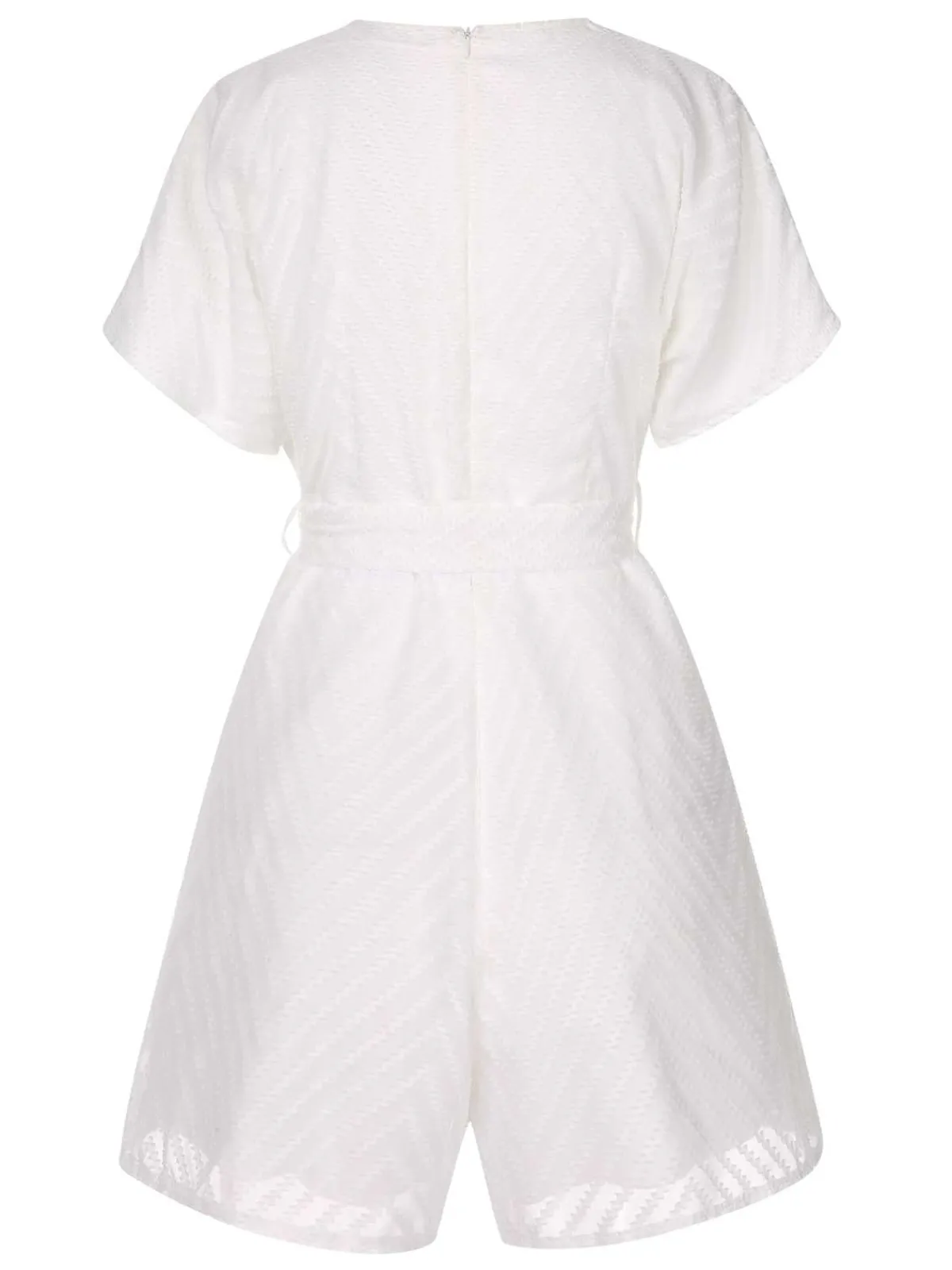 Sale Retro Stage 1950s Deep V-Neck Textured Belted Romper White