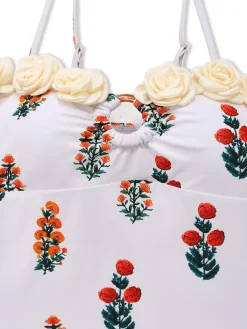 Sale Retro Stage 1960s 3D-Flower Spaghetti Straps One-Piece Swimsuit White