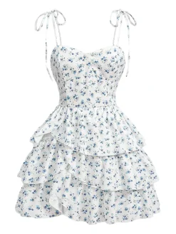 Best Retro Stage 1960s Ditsy Floral Cake Dress White