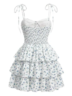 Best Retro Stage 1960s Ditsy Floral Cake Dress White
