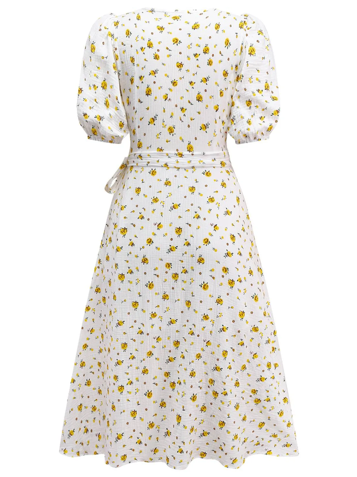 Clearance Retro Stage 1940s Ditsy Floral Cotton Wrap Dress White