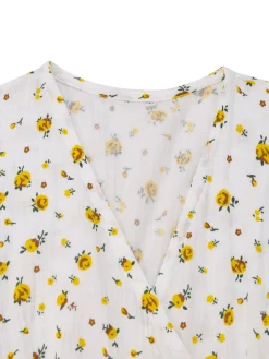 Clearance Retro Stage 1940s Ditsy Floral Cotton Wrap Dress White