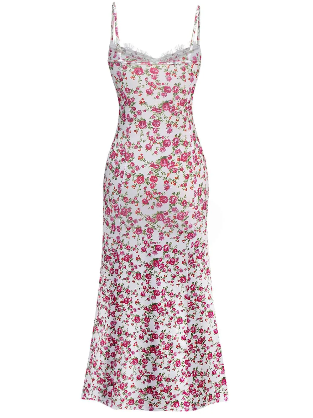 Discount Retro Stage 1940s Ditsy Floral Rose Slit Slip Dress White