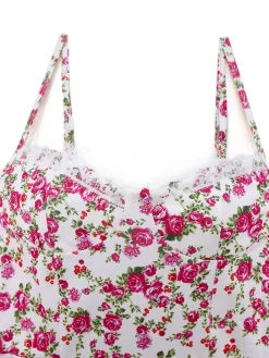 Discount Retro Stage 1940s Ditsy Floral Rose Slit Slip Dress White