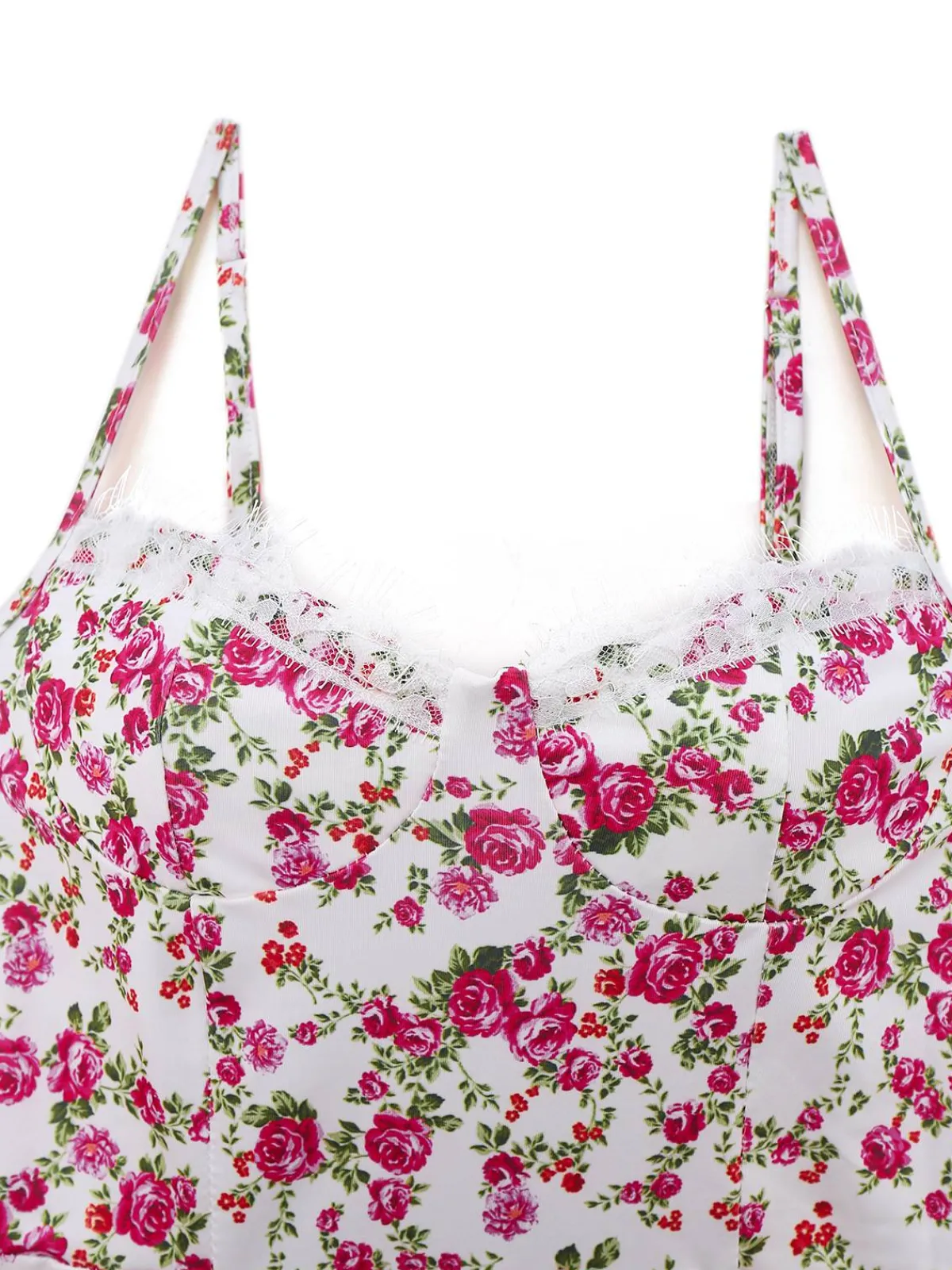 Discount Retro Stage 1940s Ditsy Floral Rose Slit Slip Dress White
