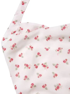Outlet Retro Stage 1960s Ditsy Floral Sweetheart Halter Dress White