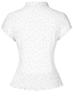 Best Retro Stage 1930s Dots Pleated Hem Smocked Blouse White