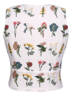 Clearance Retro Stage 1950s Floral Embroidery Crop Top White