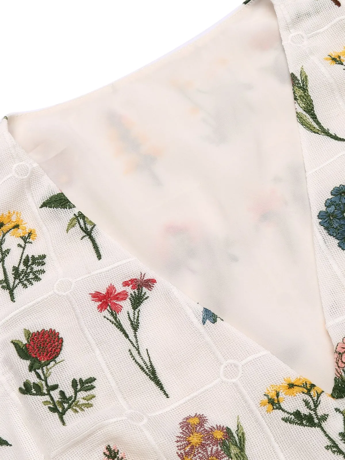 Clearance Retro Stage 1950s Floral Embroidery Crop Top White
