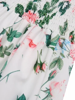 Hot Retro Stage 1940s Floral Pleated Belt Dress White