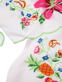 New Retro Stage 1940s Floral Print Tie Back Dress White