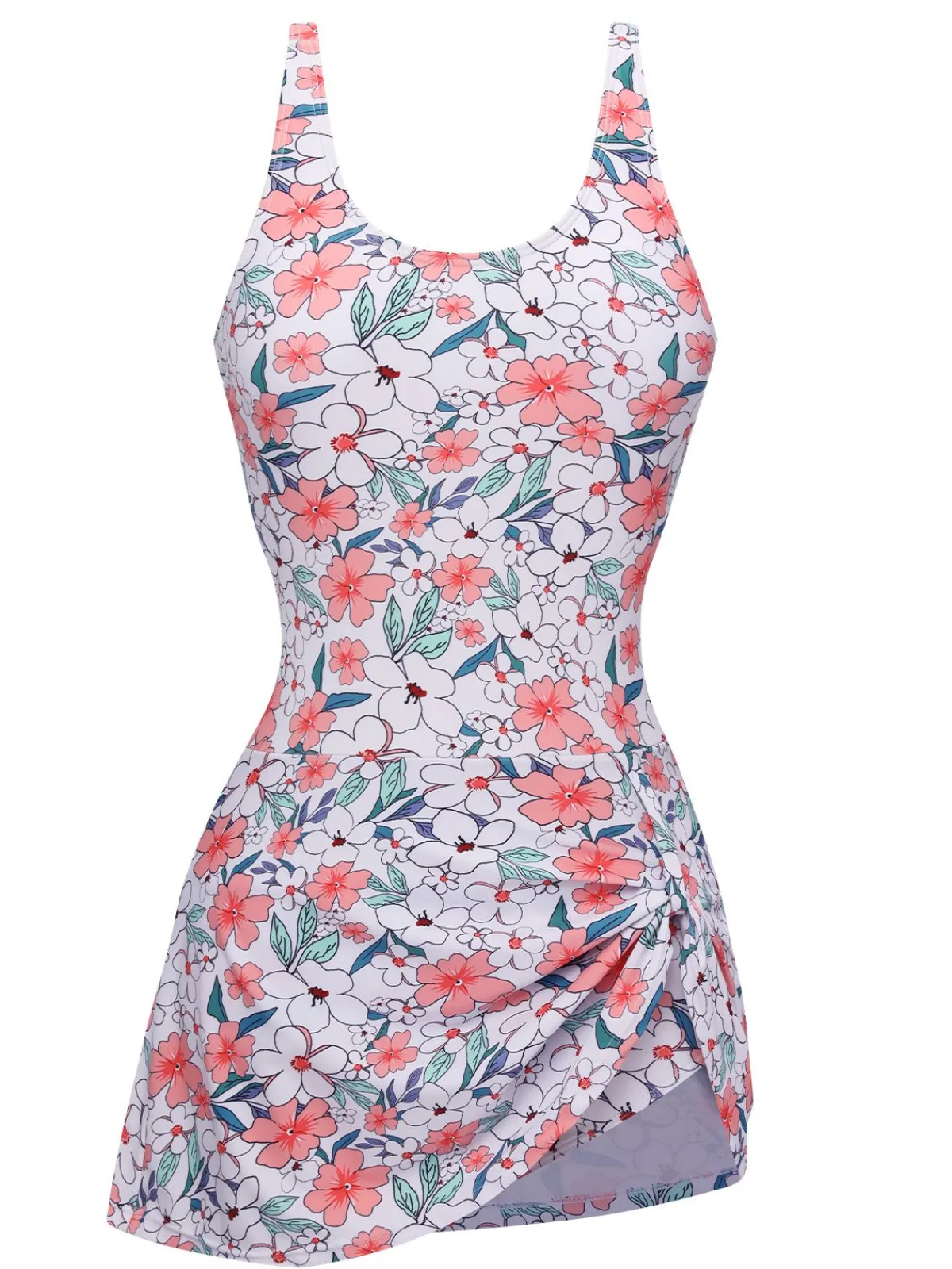 Clearance Retro Stage 1930s Floral Wide Strap Swimsuit White