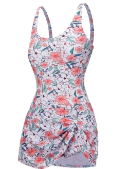 Clearance Retro Stage 1930s Floral Wide Strap Swimsuit White