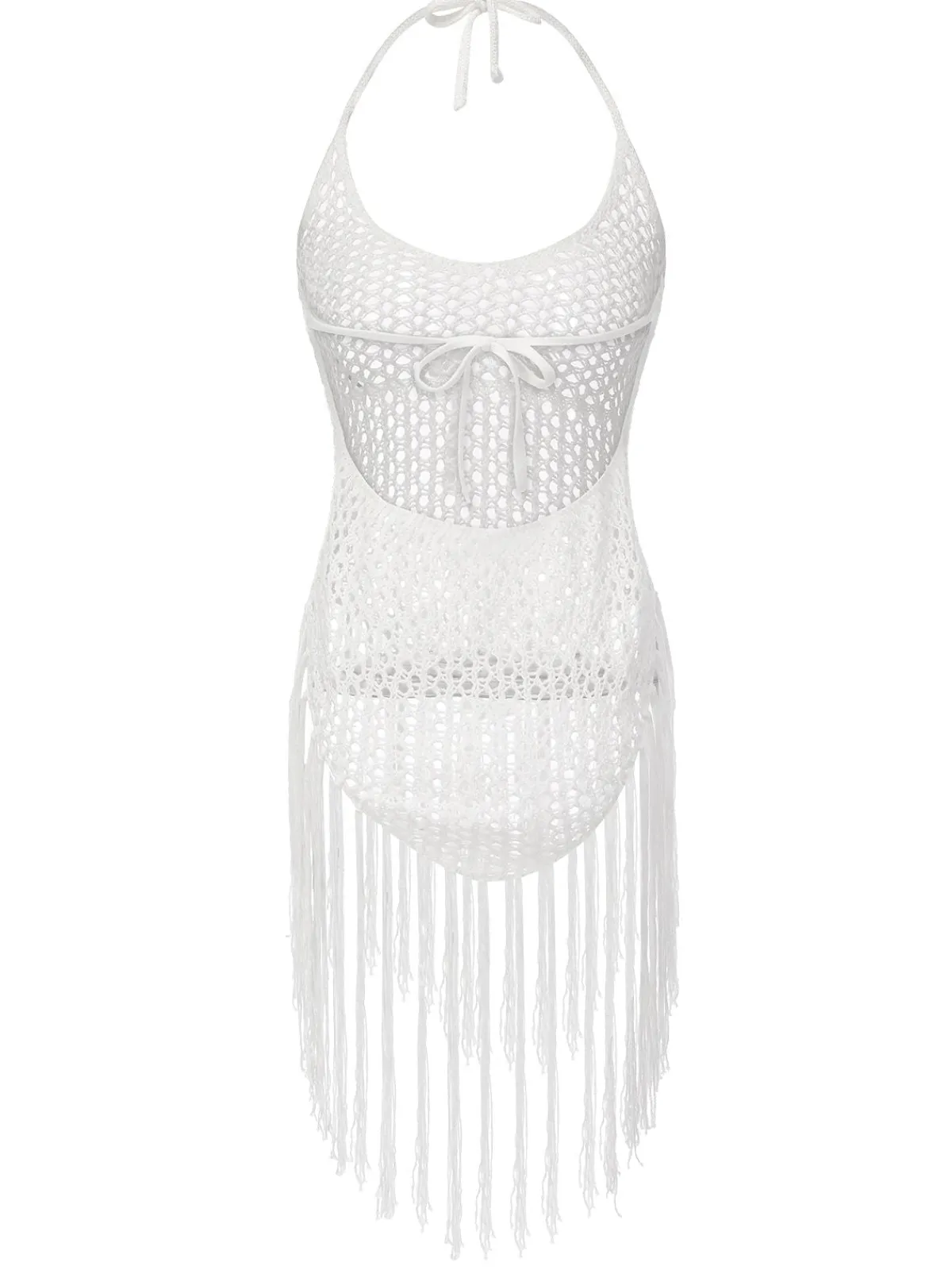 Sale Retro Stage 1960s Grid Halter Cover Up White