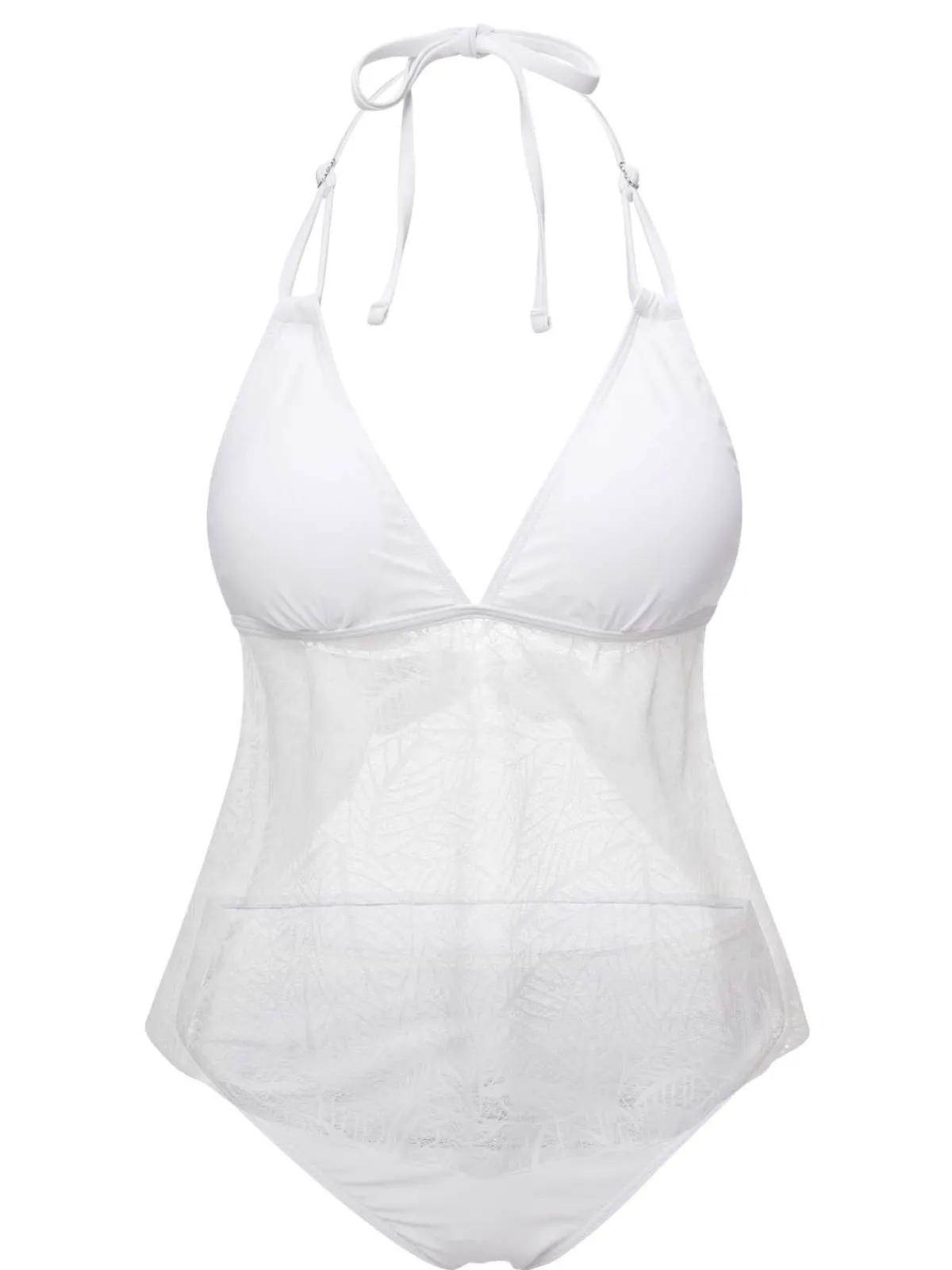 Fashion Retro Stage 1930s Halter Backless Solid Swimsuit White