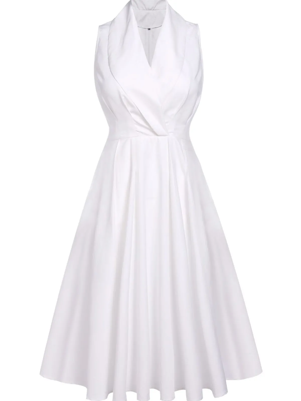 Clearance Retro Stage 1950s Halter Belted Swing Dress White