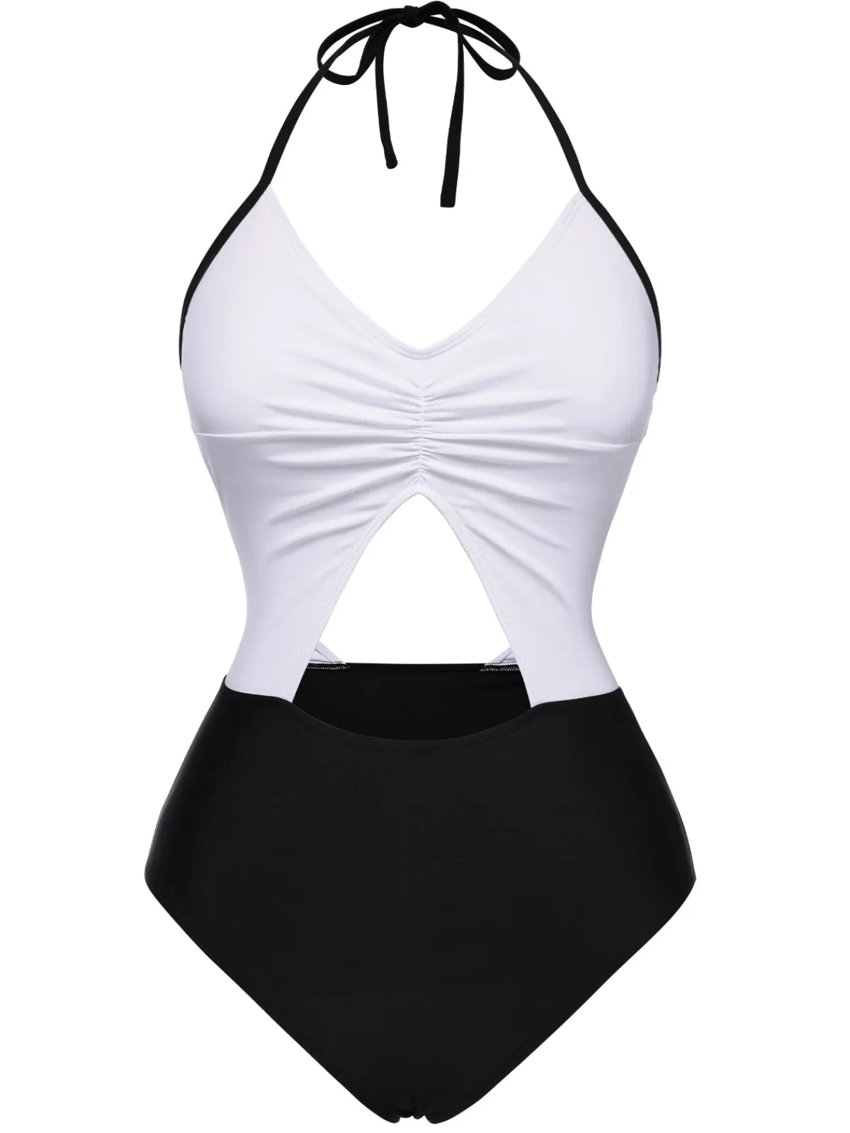 Clearance Retro Stage 1960s Halter Front Cutout One-Piece Swimsuit White