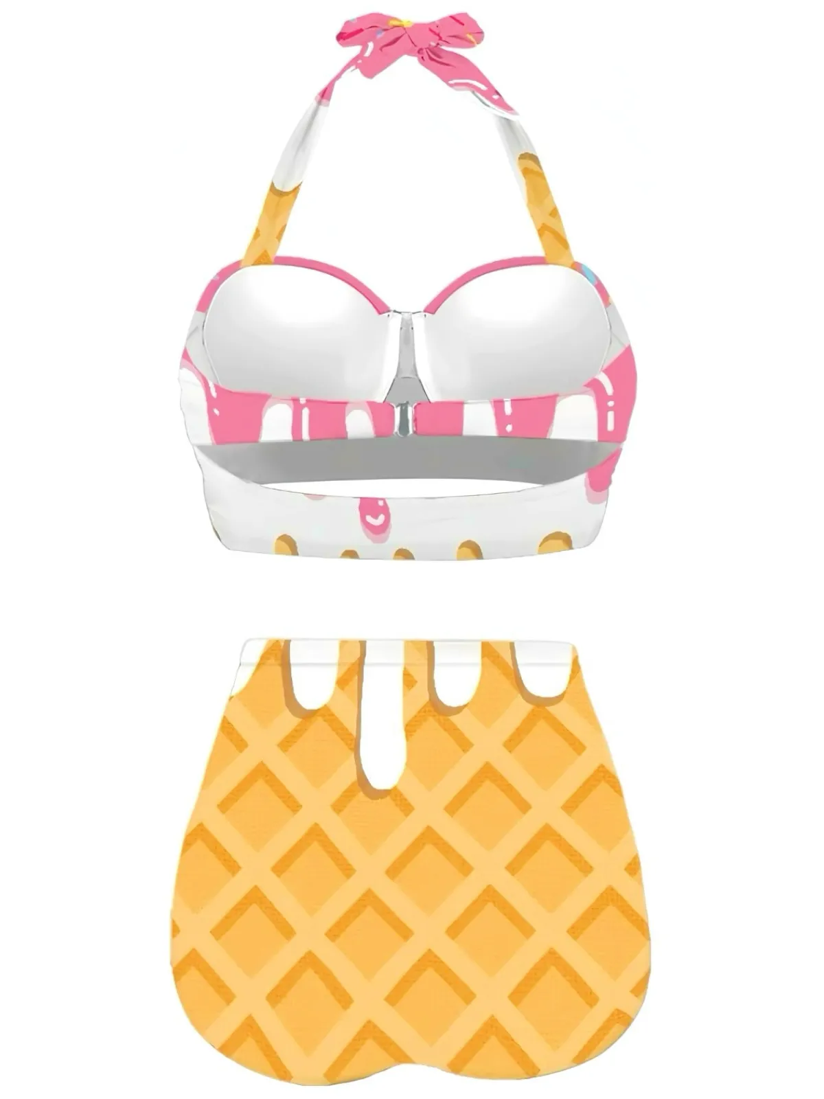 Online Retro Stage White 1970s Halter Ice-Cream Cone High-Waist Bikini