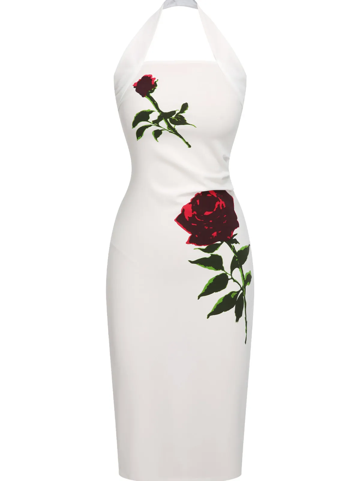 Outlet Retro Stage 1960s Halter Rose Wrap Dress White