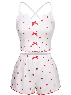 New Retro Stage 1950s Heart Spaghetti Straps Pajamas White