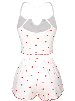 New Retro Stage 1950s Heart Spaghetti Straps Pajamas White