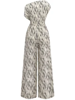 Hot Retro Stage 1940s Ink Stains Oblique Neck Jumpsuit White