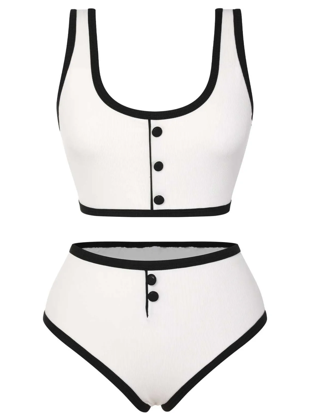 New Retro Stage 1930s Knit Contrast Swimsuit White