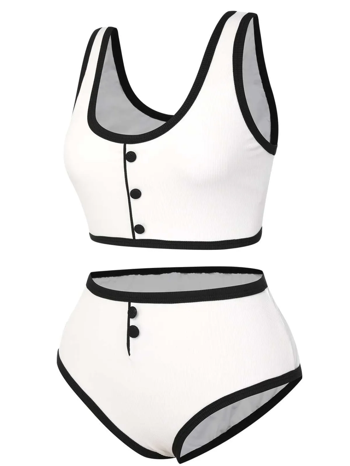 New Retro Stage 1930s Knit Contrast Swimsuit White