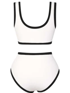 New Retro Stage 1930s Knit Contrast Swimsuit White