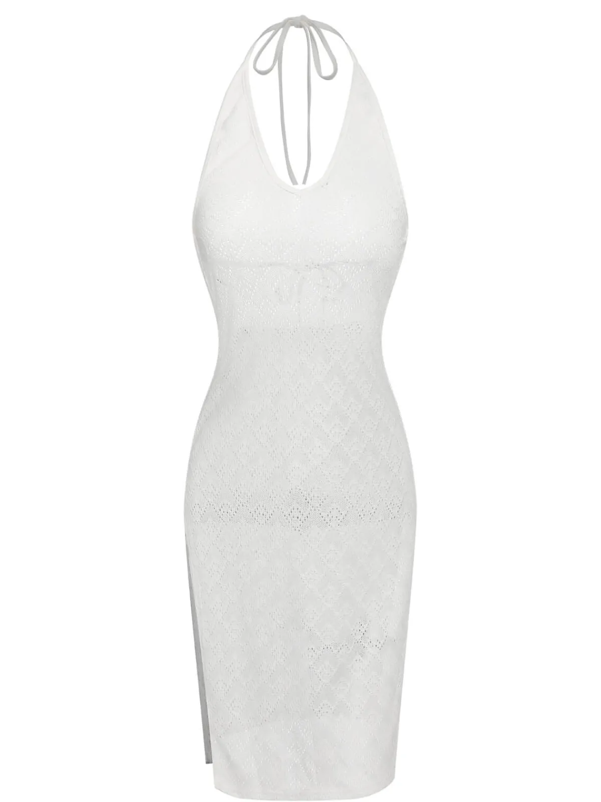 Hot Retro Stage 1960s Knitted Halter Dress Cover-Up White