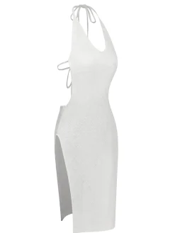 Hot Retro Stage 1960s Knitted Halter Dress Cover-Up White