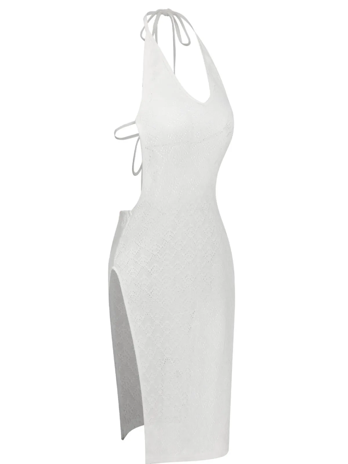 Hot Retro Stage 1960s Knitted Halter Dress Cover-Up White