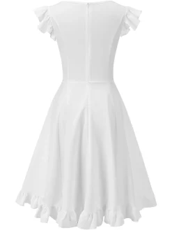 Fashion Retro Stage 1950s Lace Patchwork Solid Dress White