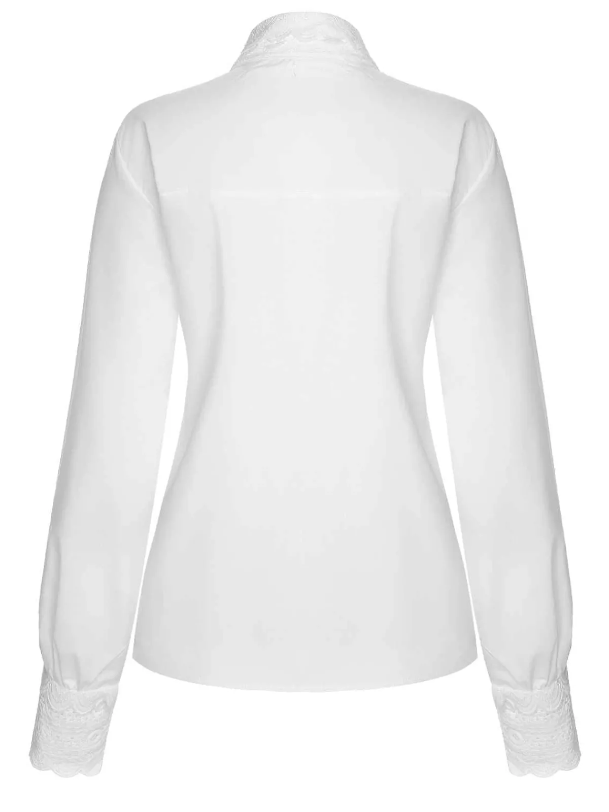 Discount Retro Stage 1950s Lace Tie Neck Solid Blouse White