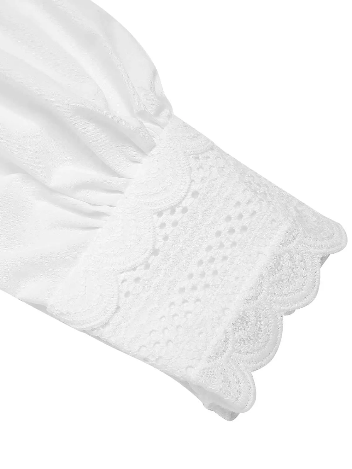 Discount Retro Stage 1950s Lace Tie Neck Solid Blouse White
