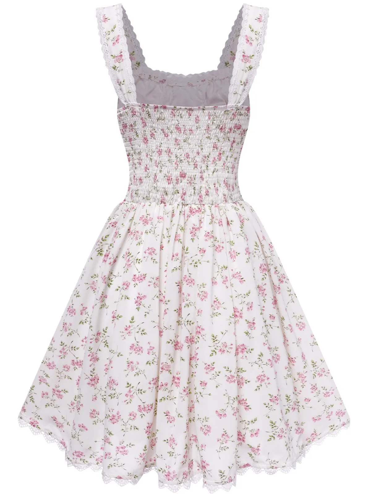 New Retro Stage 1940s Lace Trim Small Floral Dress White