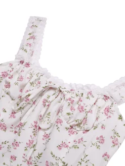 New Retro Stage 1940s Lace Trim Small Floral Dress White