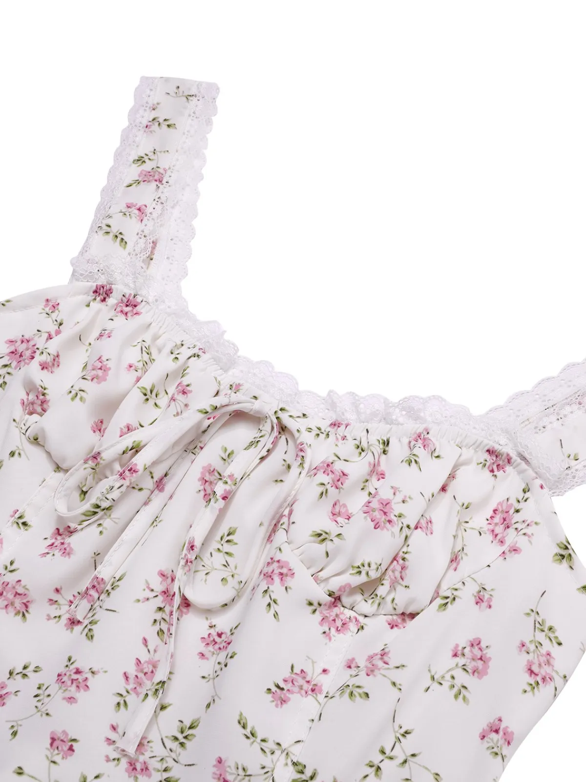 New Retro Stage 1940s Lace Trim Small Floral Dress White