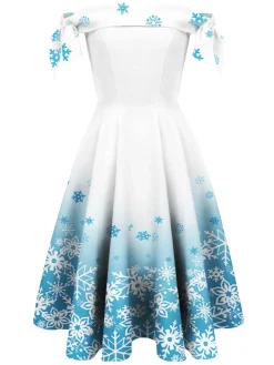 Best Retro Stage 1950s Off Shoulder Snowflake Dress White