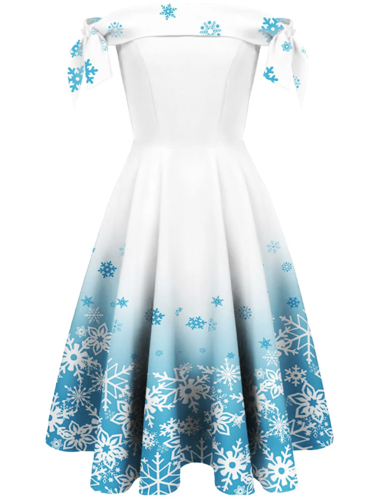 Best Retro Stage 1950s Off Shoulder Snowflake Dress White