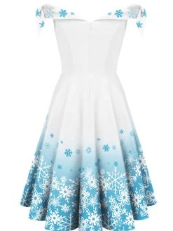 Best Retro Stage 1950s Off Shoulder Snowflake Dress White
