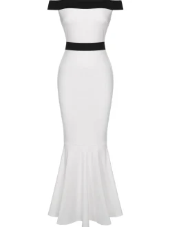 Outlet Retro Stage 1930s Off-Shoulder Fishtail Dress White