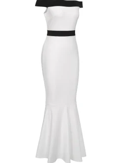 Outlet Retro Stage 1930s Off-Shoulder Fishtail Dress White