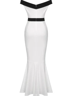 Outlet Retro Stage 1930s Off-Shoulder Fishtail Dress White