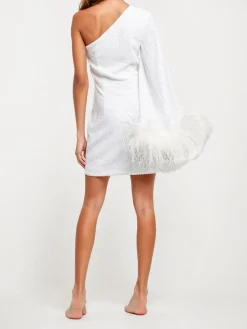 Sale Retro Stage 1930s One Shoulder Asymmetric Raw Edge Dress White