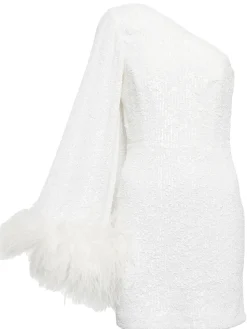Sale Retro Stage 1930s One Shoulder Asymmetric Raw Edge Dress White